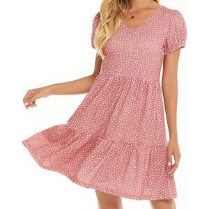 Lyrur Pink and White Polka Dot Mini Dress